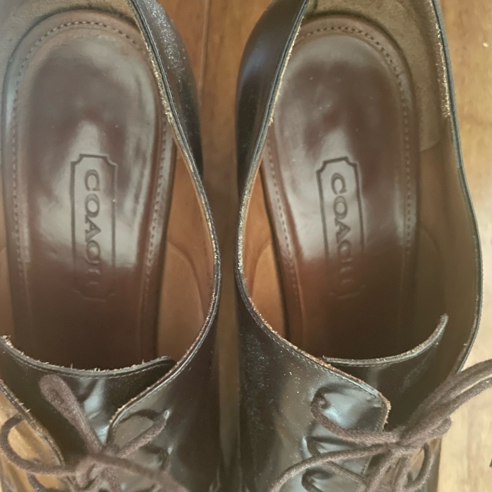 Coach Lace Up Brown Leather Block Heeled Oxford Dress Ankle Boots Size 7.5 - Picture 2 of 7